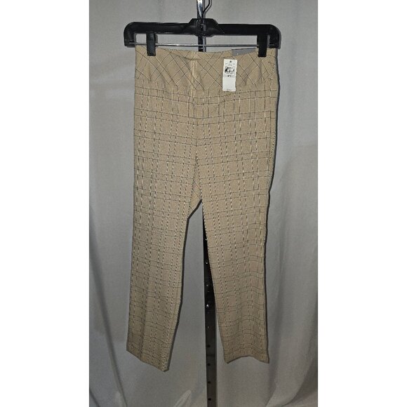 Van Heusen Women's Slim Fit Super Stretch Pull-on Crop - Tan/plaid - Size 0 - NW - Picture 1 of 4